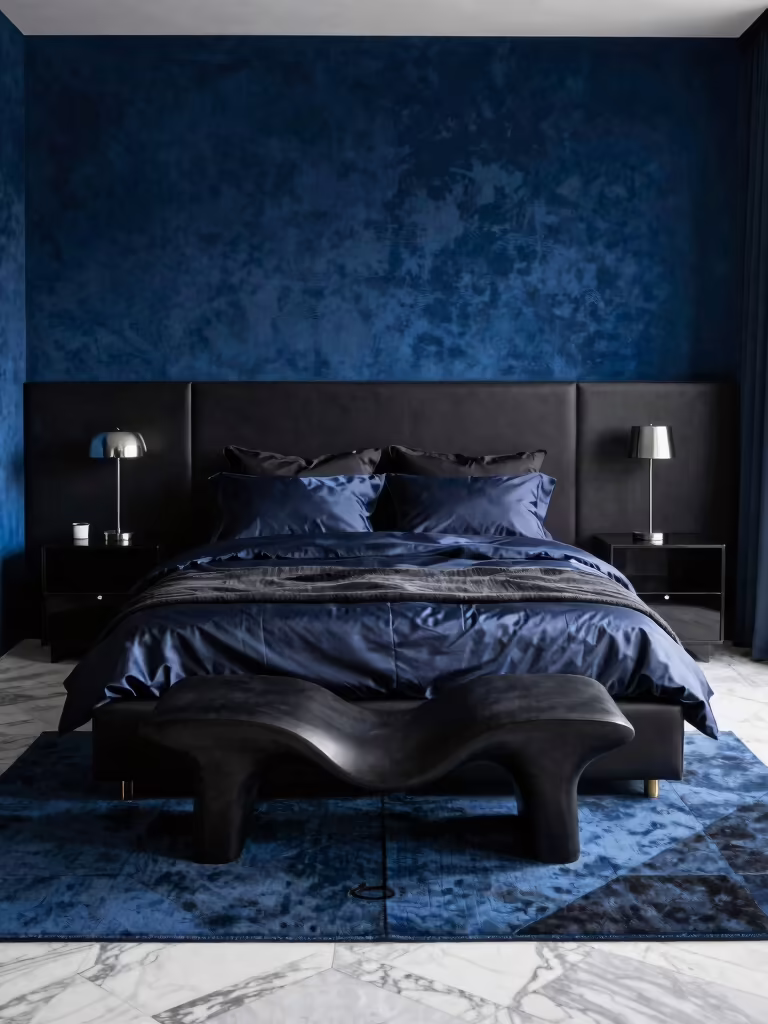 bold black and blue decor