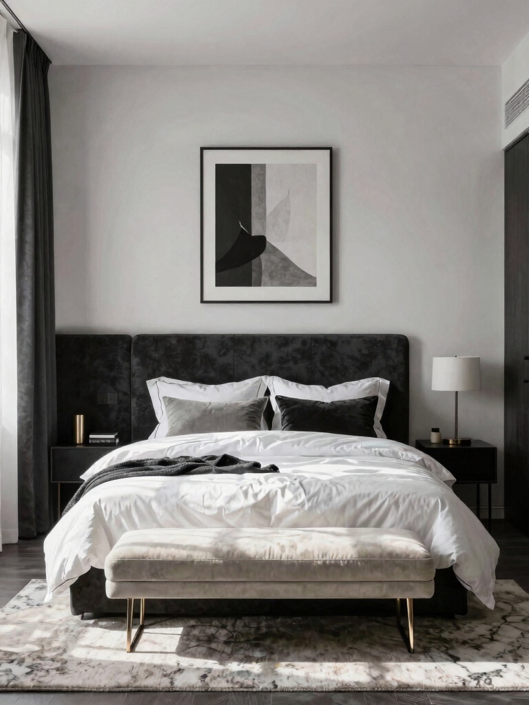 cozy black and white bedroom design
