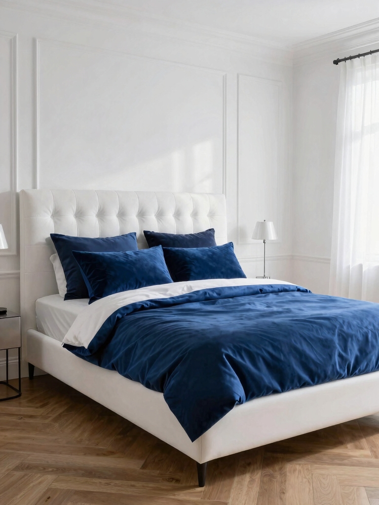 crisp white walls bold blue