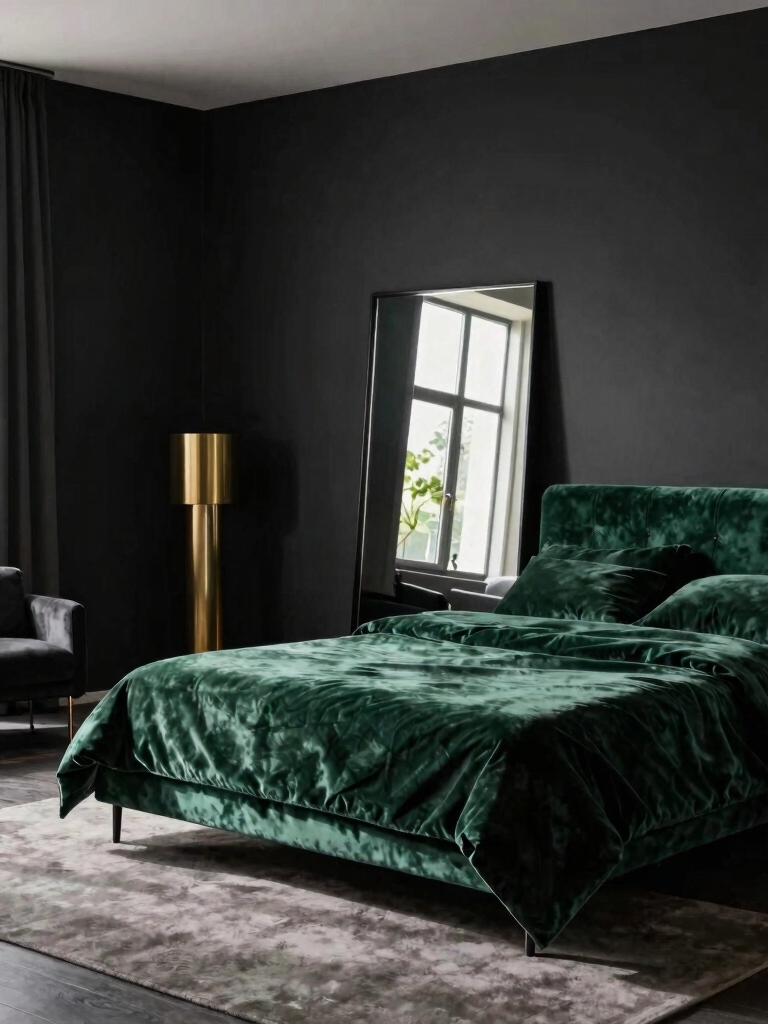 dramatic black and green decor