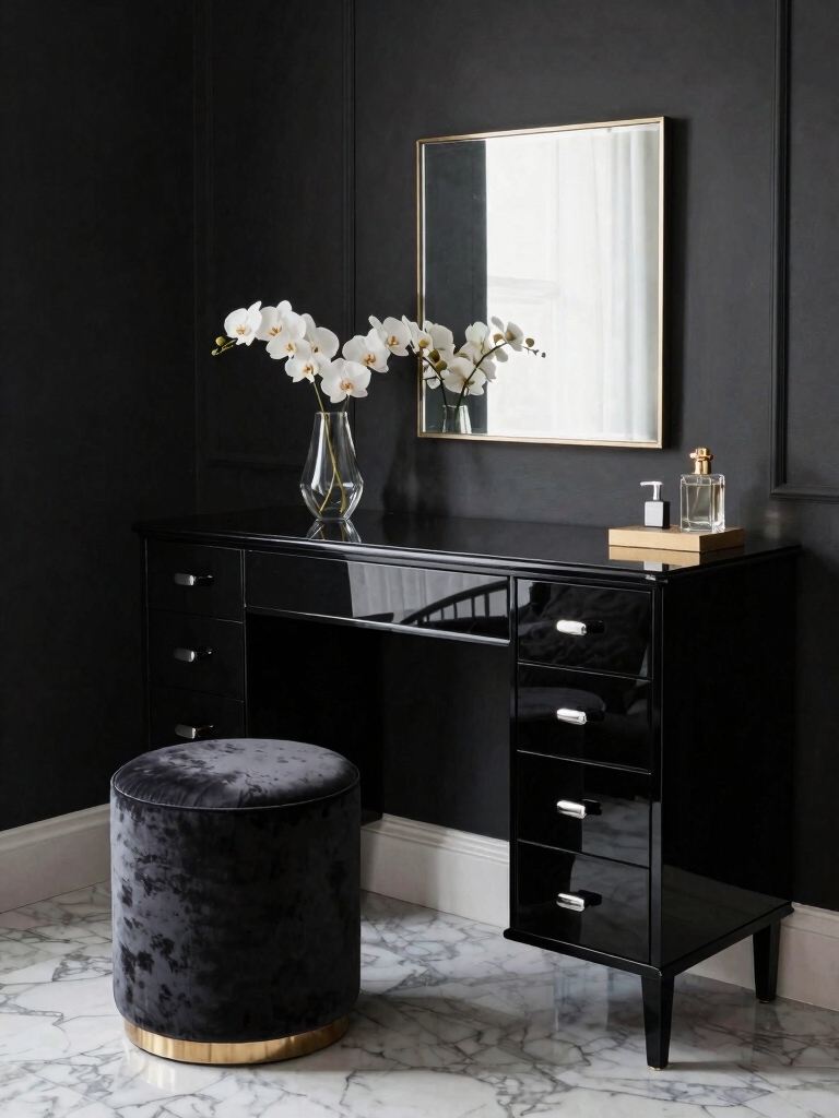 elegant glossy black vanity