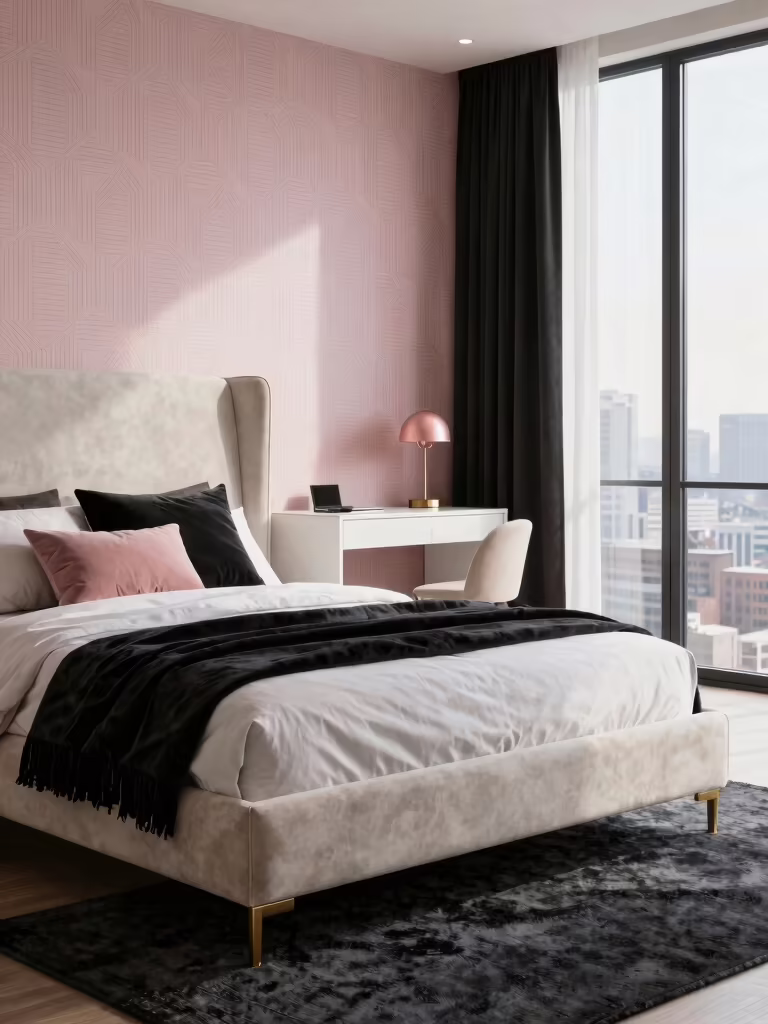 feminine black white pink decor
