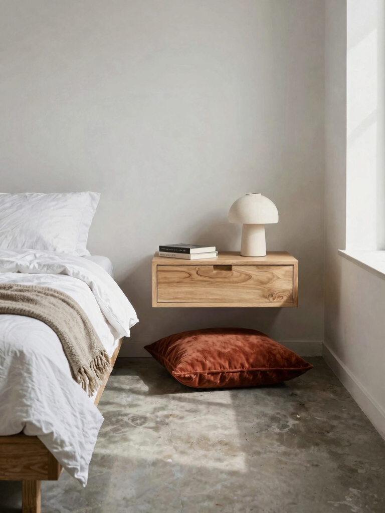 floating nightstands and cushions
