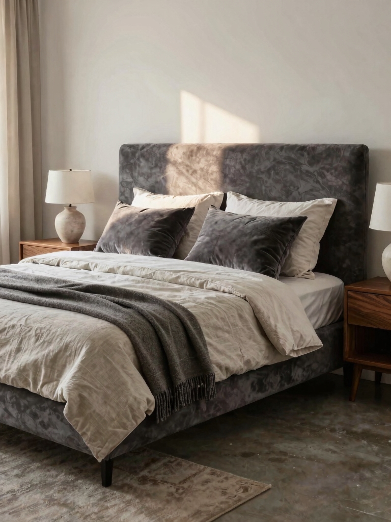 grey headboard bedroom inspiration