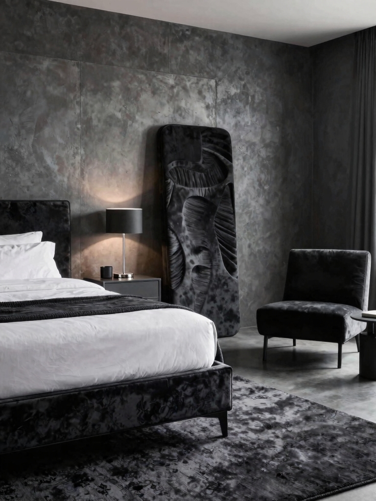 intentional black and grey bedroom vibe