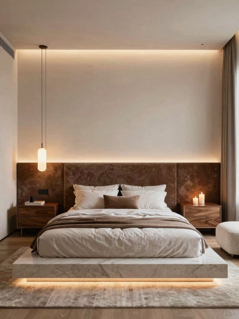 intentional layered bedroom lighting