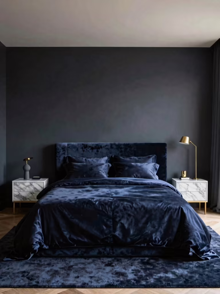 luxurious dark blue bedrooms