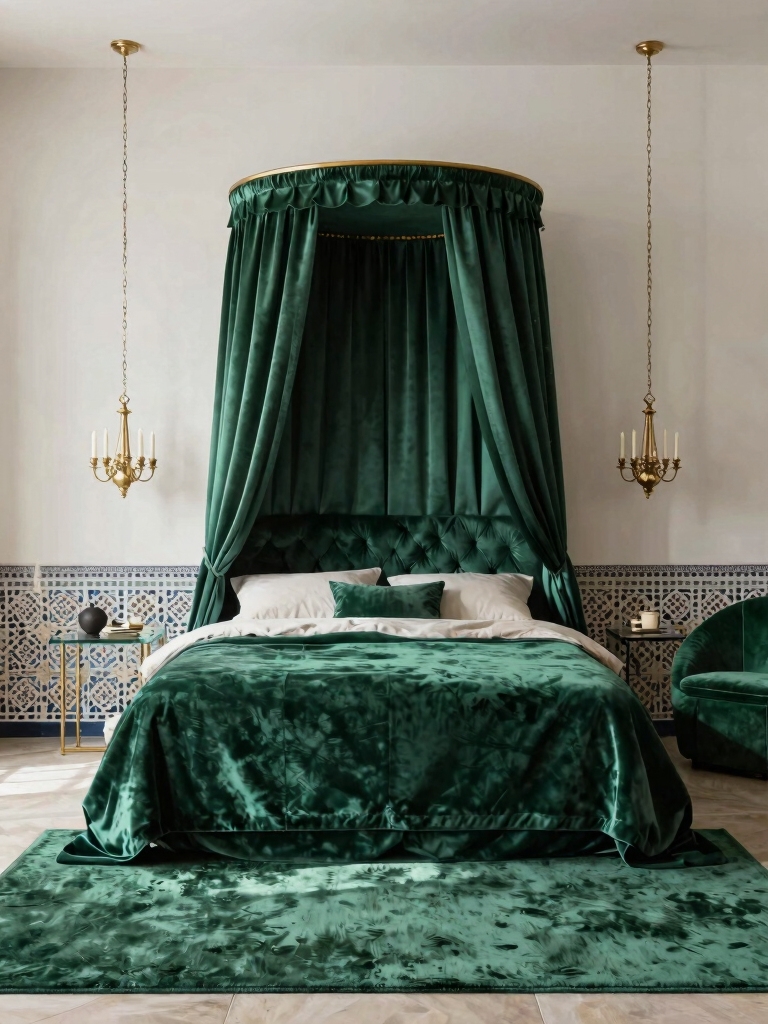 luxurious emerald velvet accents