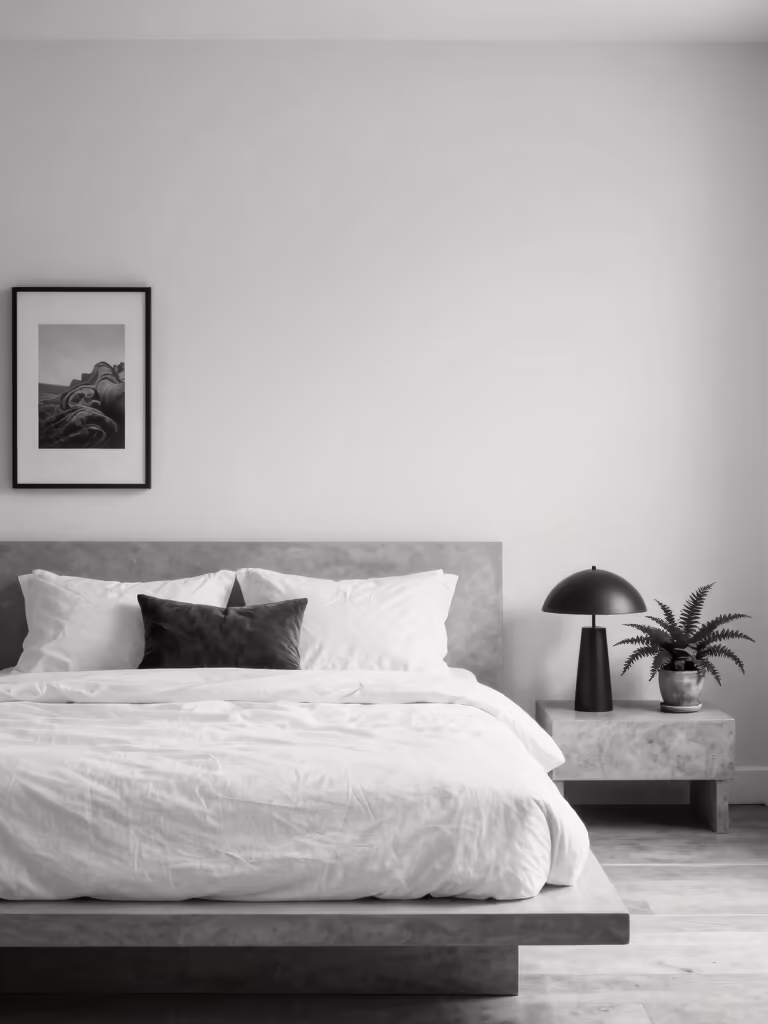 minimalist black and white bedroom