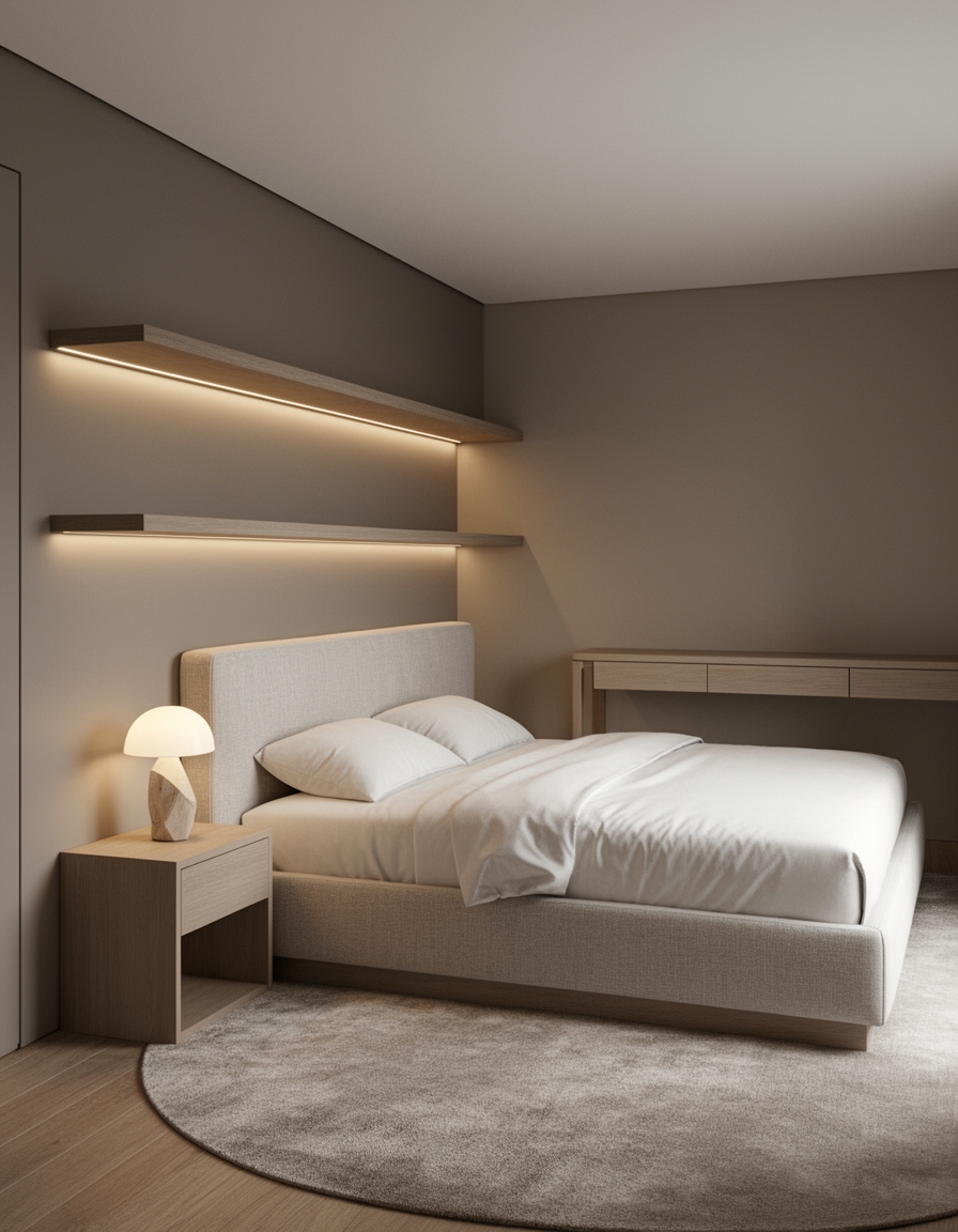 narrow wall floating shelves