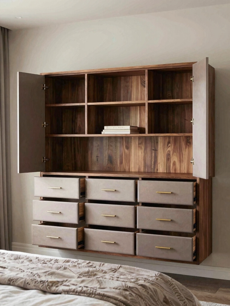 open shelves hidden drawers