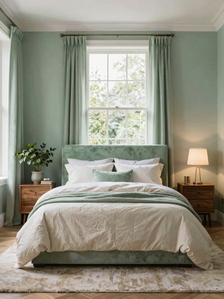serene pastel green bedroom