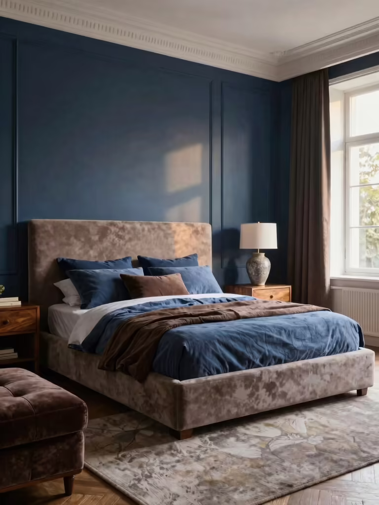 warm blue and brown decor