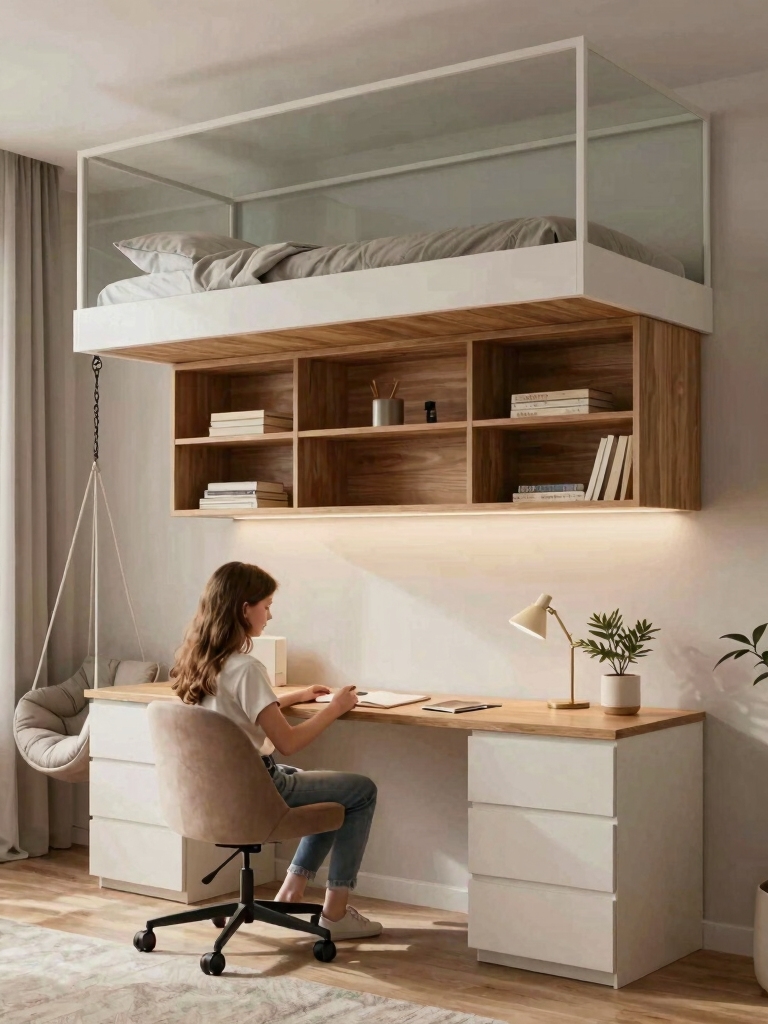clutter free floating study nook