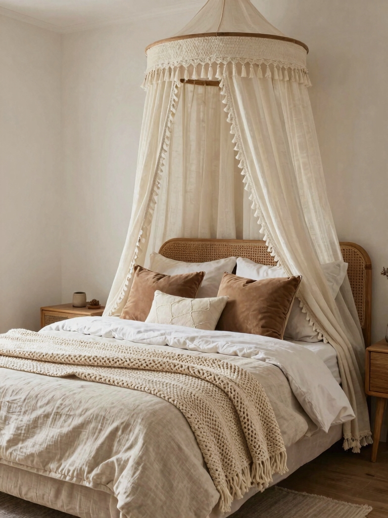 cozy boho bed layering