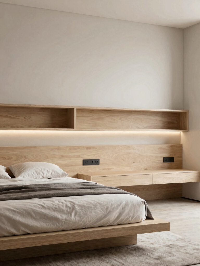 minimalist floating shelf headboard