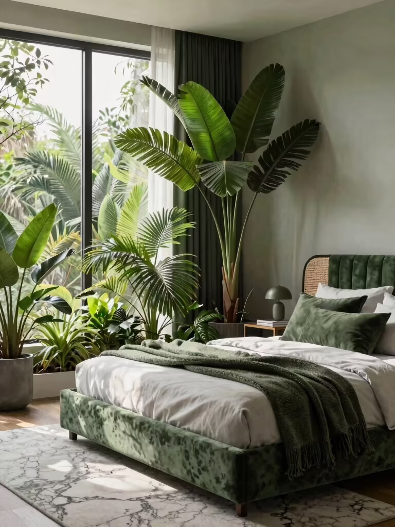 nature inspired green bedroom designs