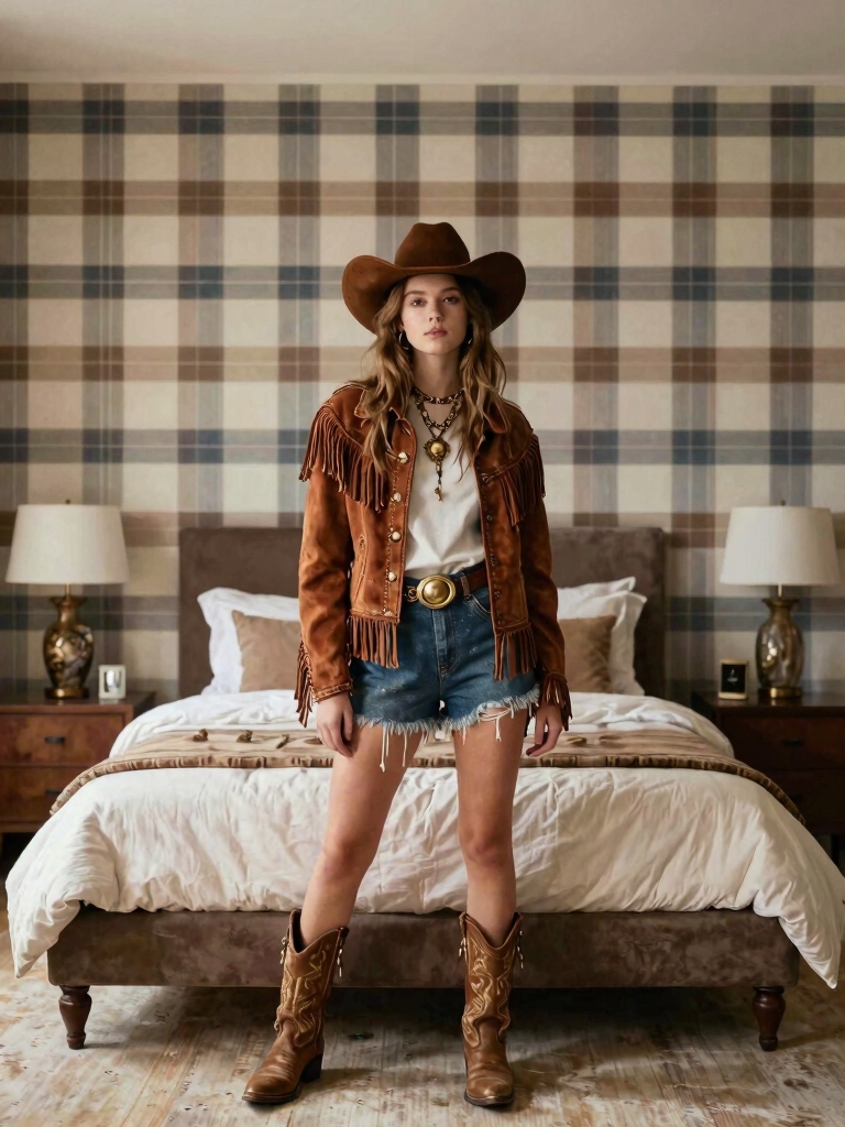 prairie inspired plaid focal wall
