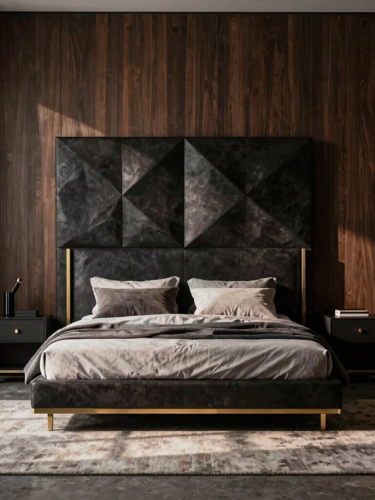 sculpted high contrast headboard design